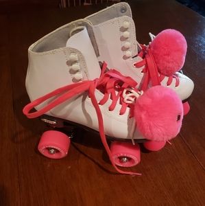 Roller skates with Moxi protection gear